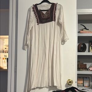 Cream Pleated Sundress with Bishop Sleeves